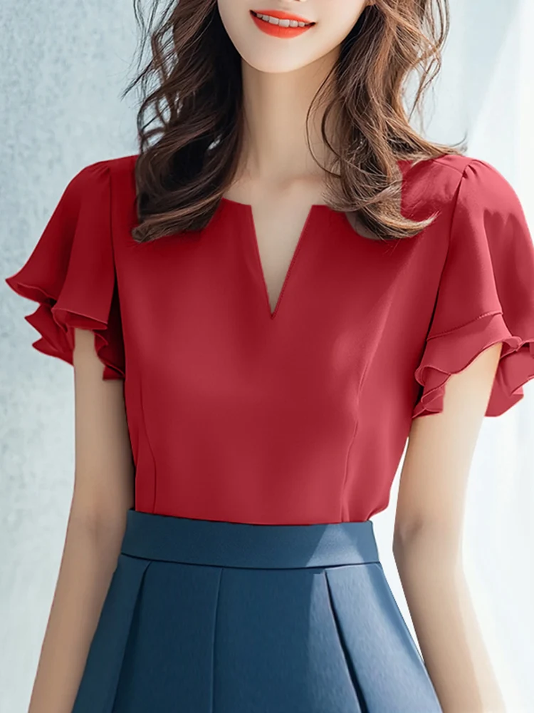 ZANZEA Women Summer Work OL Blouses Elegant V Neck Short Ruffles Sleeve Tops Stylish Solid Holiday Shirt Casual Loose Blusas
ZANZEA Women Summer Work OL Blouses Elegant V Neck Short Ruffles Sleeve Tops Stylish Solid Holiday Shirt Casual Loose Blusas
