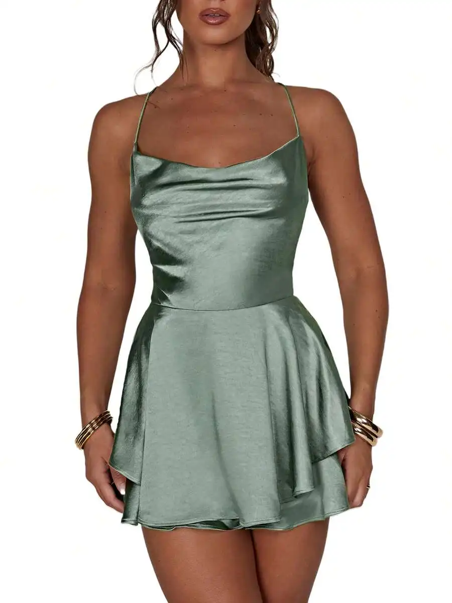 Women Solid Color Sleeveless Cowl Neck Playsuit With Peplum Hem Summer Clubwear
Women Solid Color Sleeveless Cowl Neck Playsuit With Peplum Hem Summer Clubwear