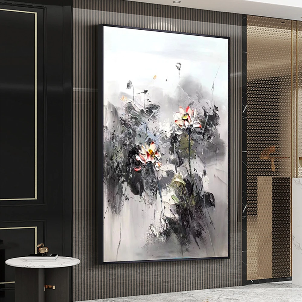 100%Hand Painted Oil Painted 3D Abstract Lotus Painting Art Decorative Painting Simple Black White Gray Mural Home Decor Unframe
100%Hand Painted Oil Painted 3D Abstract Lotus Painting Art Decorative Painting Simple Black White Gray Mural Home Decor Unframe