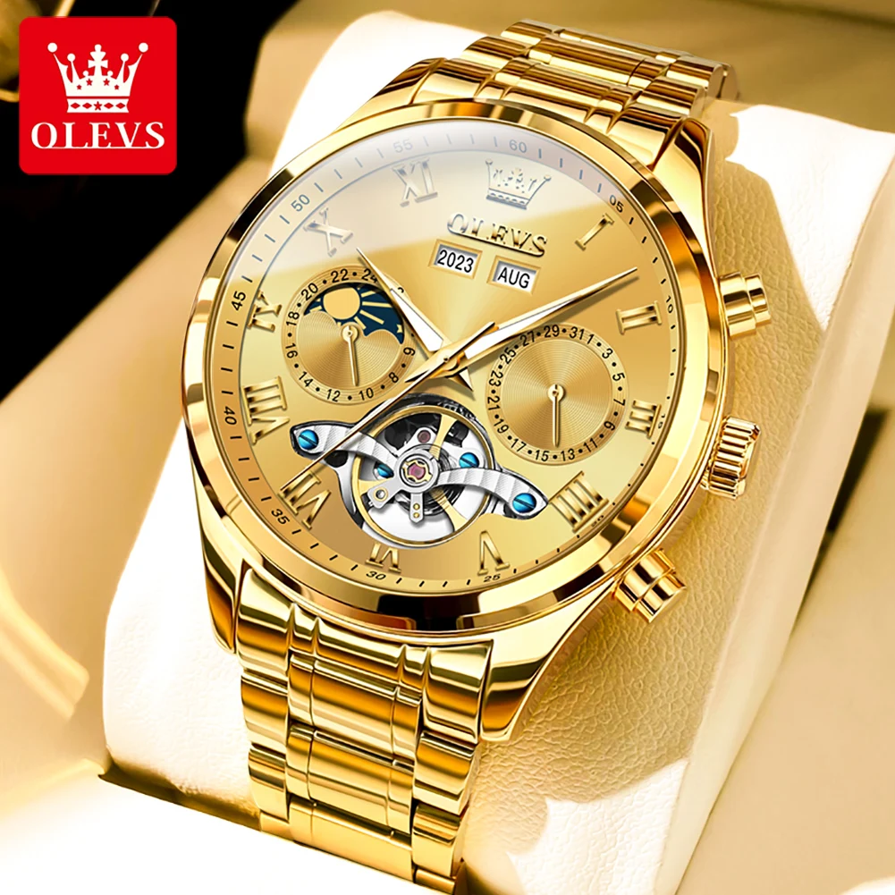 OLEVS Luxury Gold Mechanical Watch for Men Stainless Steel Strap Waterproof Multifunctional Automatic Tourbillon Watches Mens
OLEVS Luxury Gold Mechanical Watch for Men Stainless Steel Strap Waterproof Multifunctional Automatic Tourbillon Watches Mens