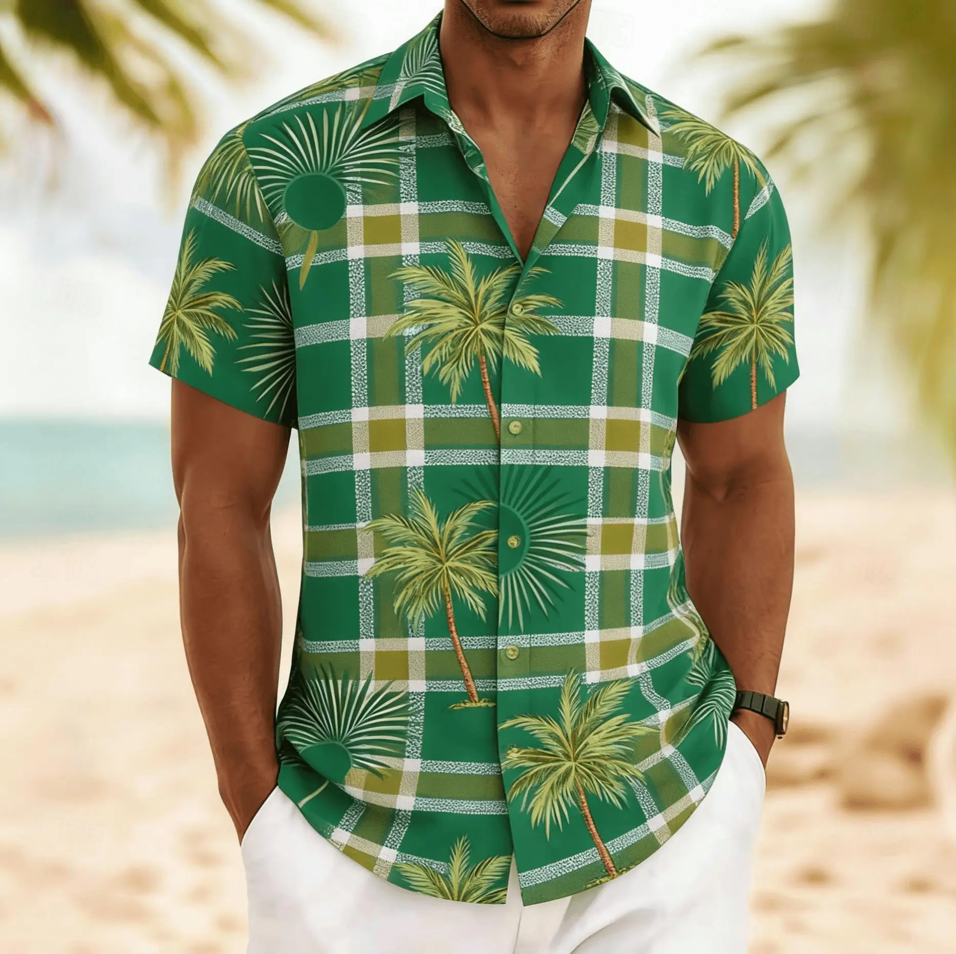 Men's Plaid Palm Tree Print Short Sleeve Shirt, Spring Summer Tropical Hawaiian Vacation Blouse, Loose Casual Top
Men's Plaid Palm Tree Print Short Sleeve Shirt, Spring Summer Tropical Hawaiian Vacation Blouse, Loose Casual Top
