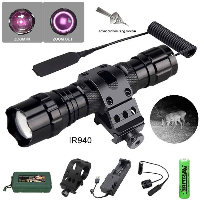 IR 940nm Hunting Flashlight Professional Night Vision Weapon Light Tactical Infrared Radiation Zoomable Waterproof Scout Light
IR 940nm Hunting Flashlight Professional Night Vision Weapon Light Tactical Infrared Radiation Zoomable Waterproof Scout Light
