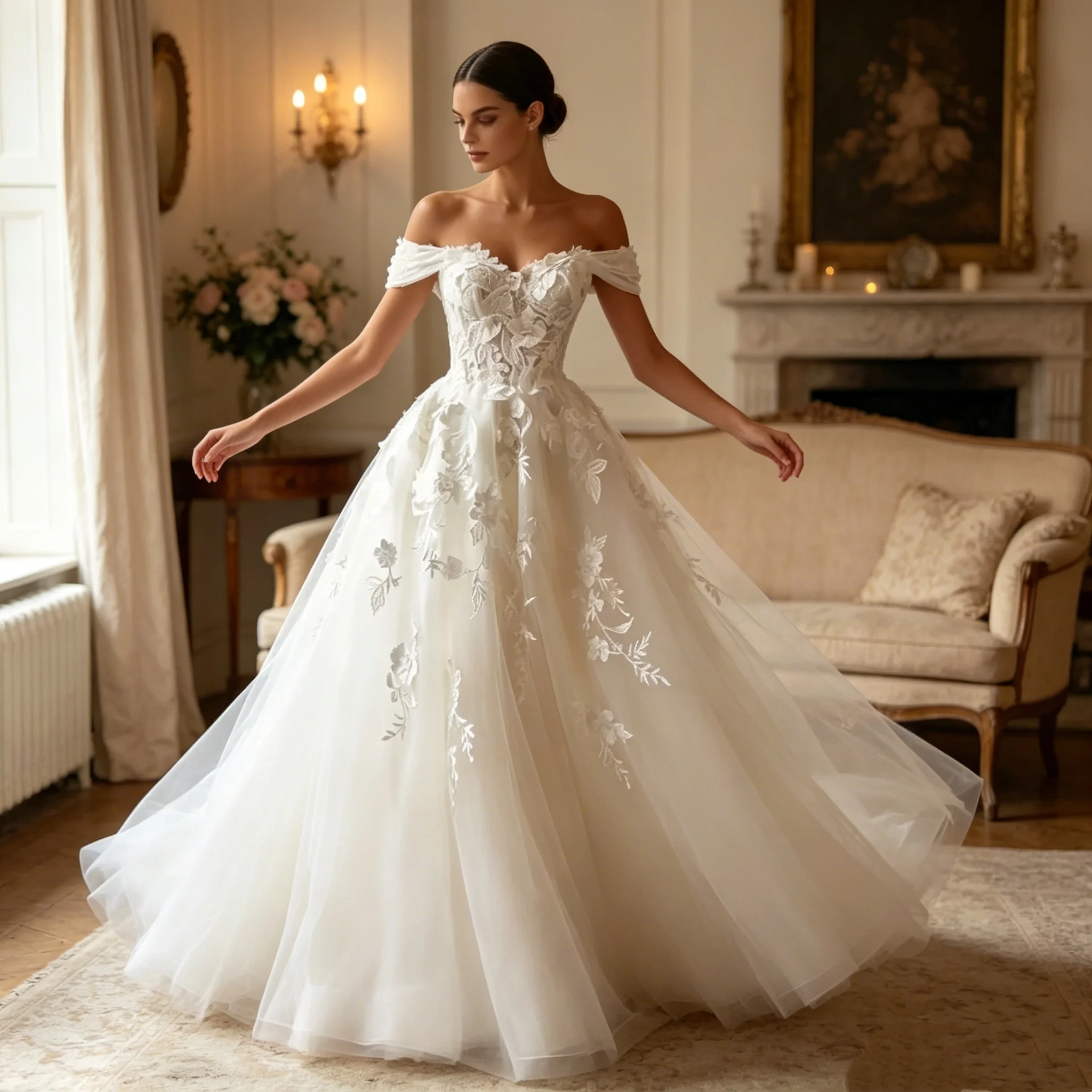 Off The Shoulder Ball Gown Wedding Dress 3D Floral Appliques Lace Embroidery Tulle Bridal Gown Custom Made Robe De Mariée
Off The Shoulder Ball Gown Wedding Dress 3D Floral Appliques Lace Embroidery Tulle Bridal Gown Custom Made Robe De Mariée