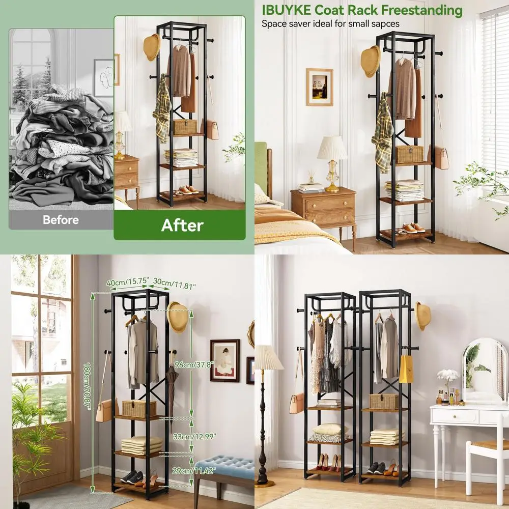 Hall Tree with 3 Shelves and 8 Hooks, Rustic Brown Coat Rack for Entryway, Hallway, or Bedroom
Hall Tree with 3 Shelves and 8 Hooks, Rustic Brown Coat Rack for Entryway, Hallway, or Bedroom