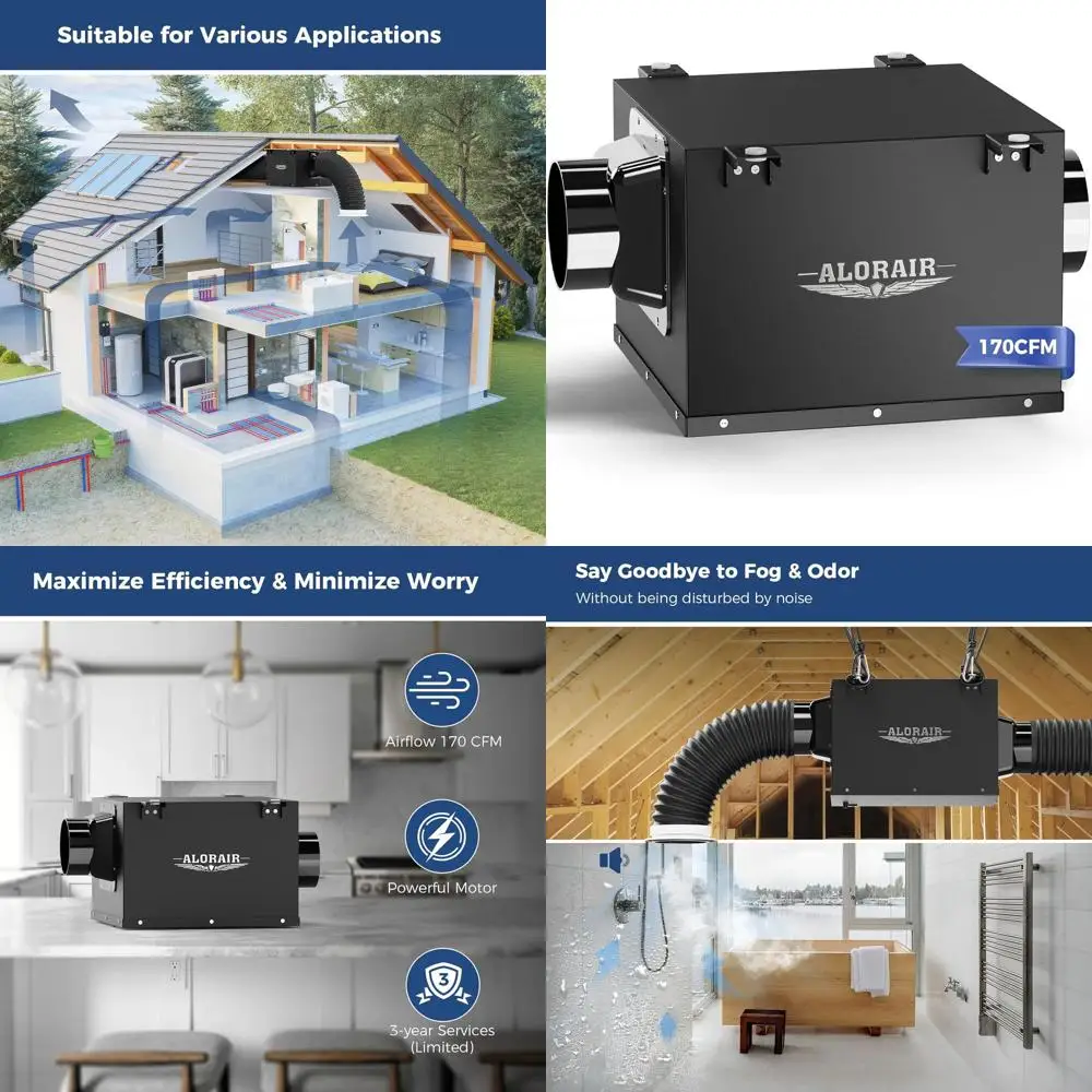 Ultra Quiet 170 CFM 4 Inch Inline Bathroom Exhaust Fan for Ventilation in Bathrooms, Attics, Kitchens, Garages, and Laundry Room
Ultra Quiet 170 CFM 4 Inch Inline Bathroom Exhaust Fan for Ventilation in Bathrooms, Attics, Kitchens, Garages, and Laundry Room