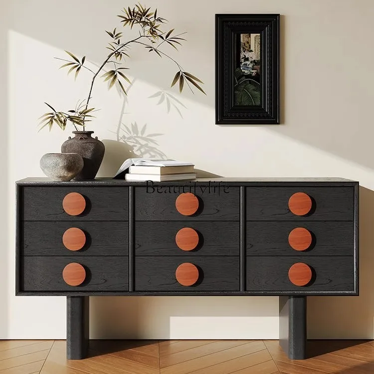 Medieval oak pure solid wood porch dining side cabinet modern simple black wabi sandy wind storage nine chest cabinet
Medieval oak pure solid wood porch dining side cabinet modern simple black wabi sandy wind storage nine chest cabinet