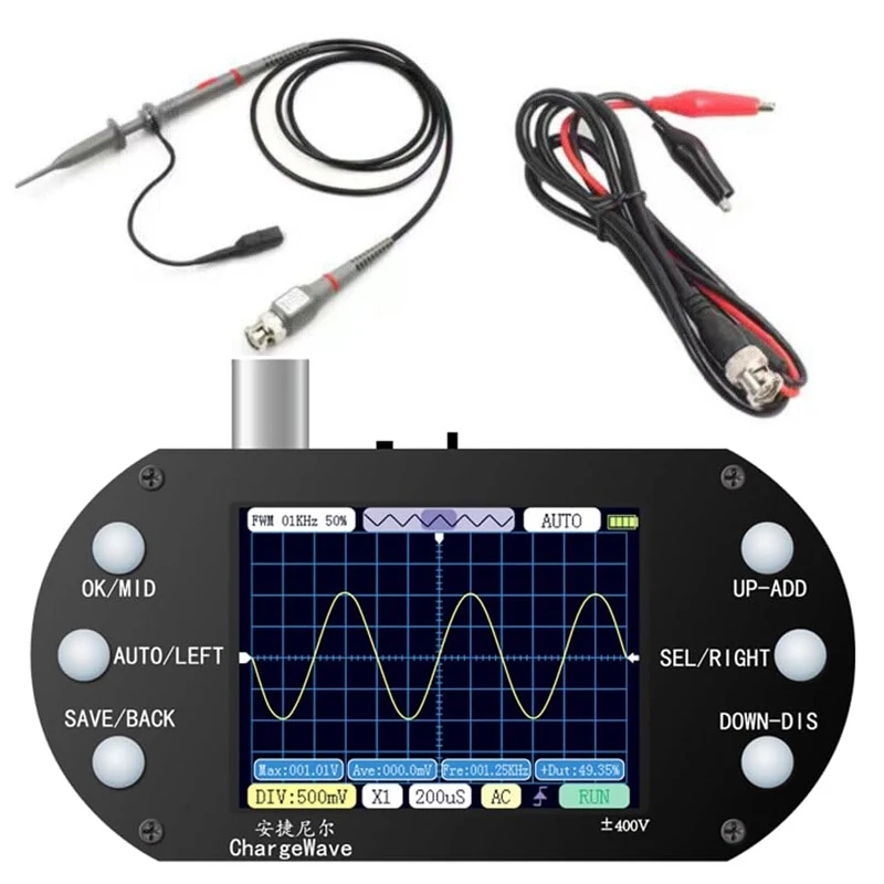Digital Oscilloscope Portable Handheld AUTO Oscilloscope 2.5Mhz Sampling Rate 500Khz Bandwidth 80Khz PWM for Electronic Tools
Digital Oscilloscope Portable Handheld AUTO Oscilloscope 2.5Mhz Sampling Rate 500Khz Bandwidth 80Khz PWM for Electronic Tools