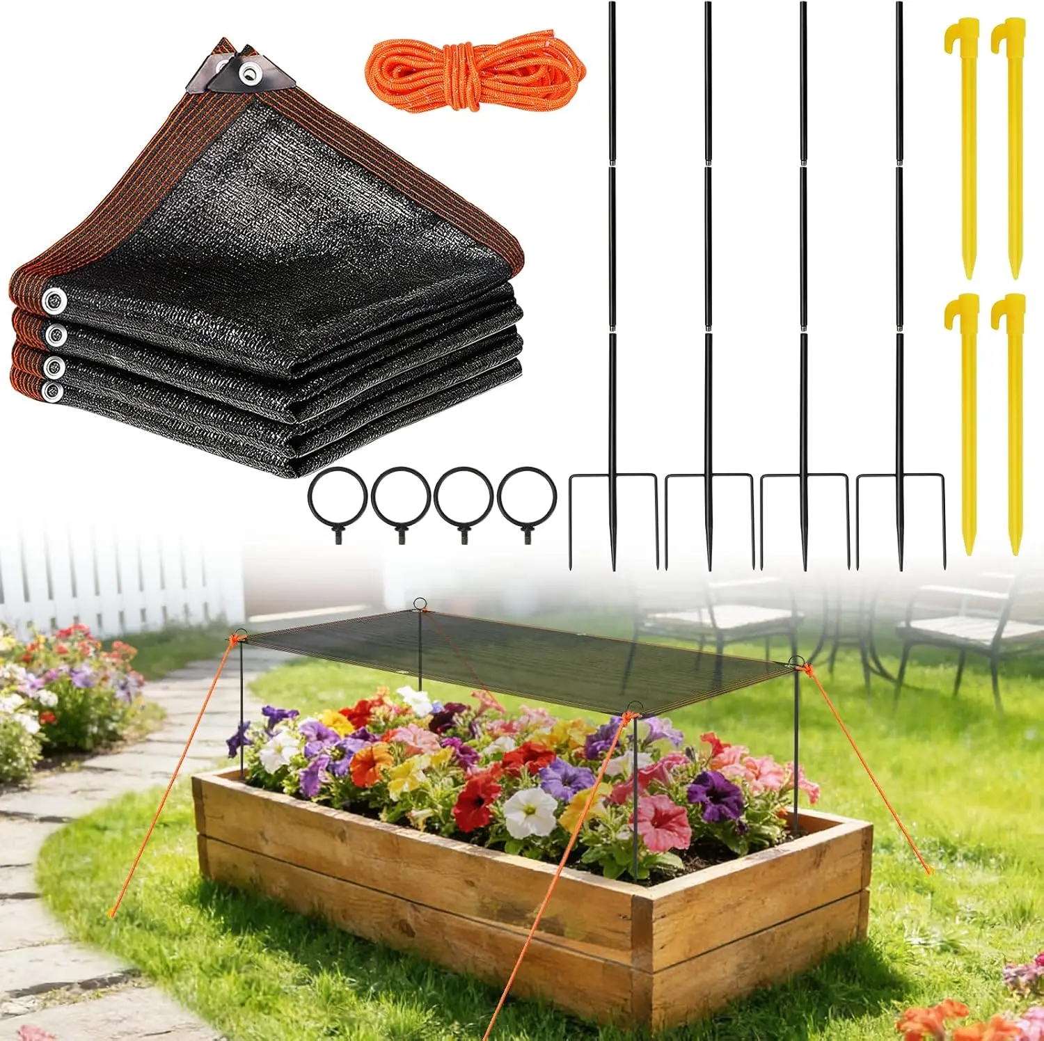 Plant Shade Cloth Kit for Garden, 9.8*6.6FT Garden Shade Cloth Kit for Raised Beds include 4 Poles & Rope, 70% Sun Block Cove
Plant Shade Cloth Kit for Garden, 9.8*6.6FT Garden Shade Cloth Kit for Raised Beds include 4 Poles & Rope, 70% Sun Block Cove