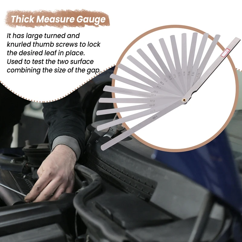 Multifunction 200Mm Long 17 Leaves 0.02Mm-1.0Mm Space Thick Measure Feeler Gauge Gage
Multifunction 200Mm Long 17 Leaves 0.02Mm-1.0Mm Space Thick Measure Feeler Gauge Gage