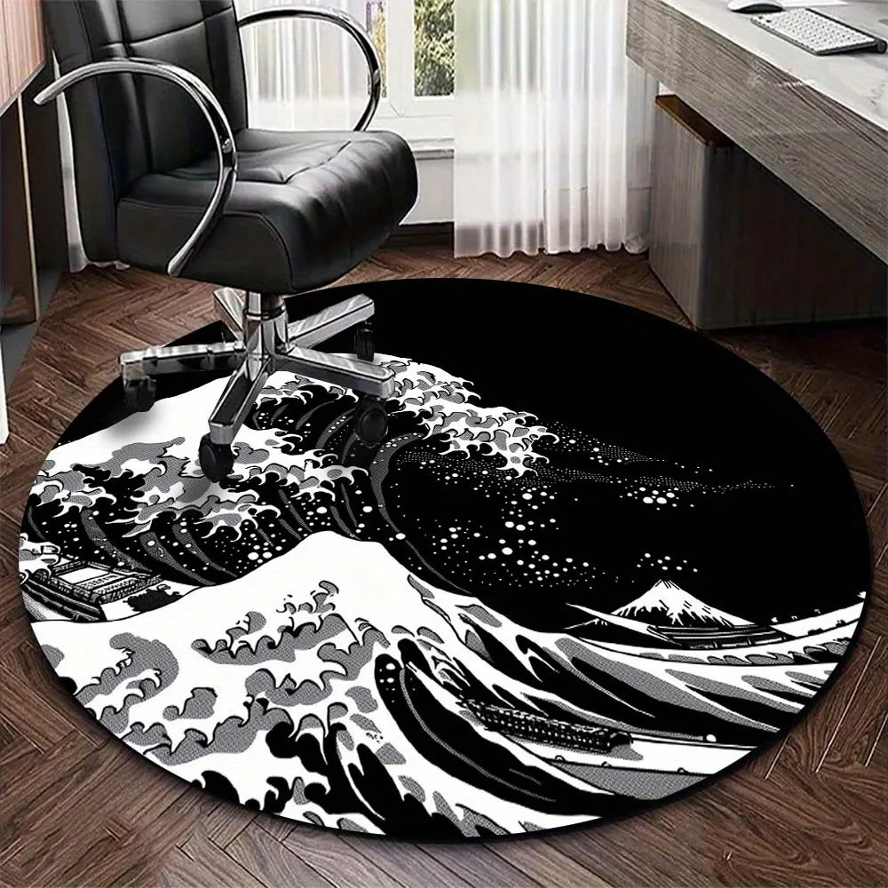 Black & White Wave Round Rug – Non-Slip Office Chair Mat, Modern Japanese-Inspired Polyester Carpet for Home Office
Black & White Wave Round Rug – Non-Slip Office Chair Mat, Modern Japanese-Inspired Polyester Carpet for Home Office
