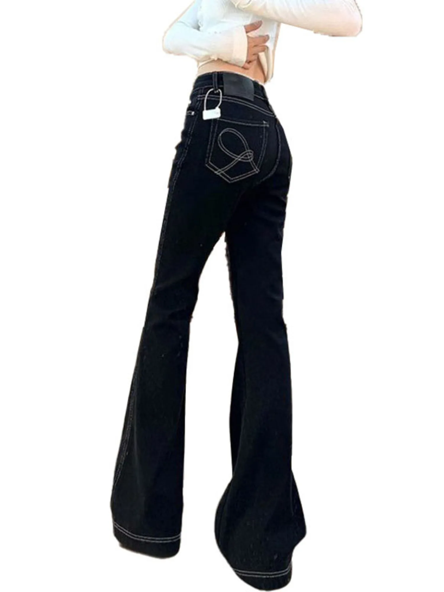 Women's Black Bootcut Jeans High Waist Contrast White Stitching Vintage Y2K Flare Denim Pants
Women's Black Bootcut Jeans High Waist Contrast White Stitching Vintage Y2K Flare Denim Pants