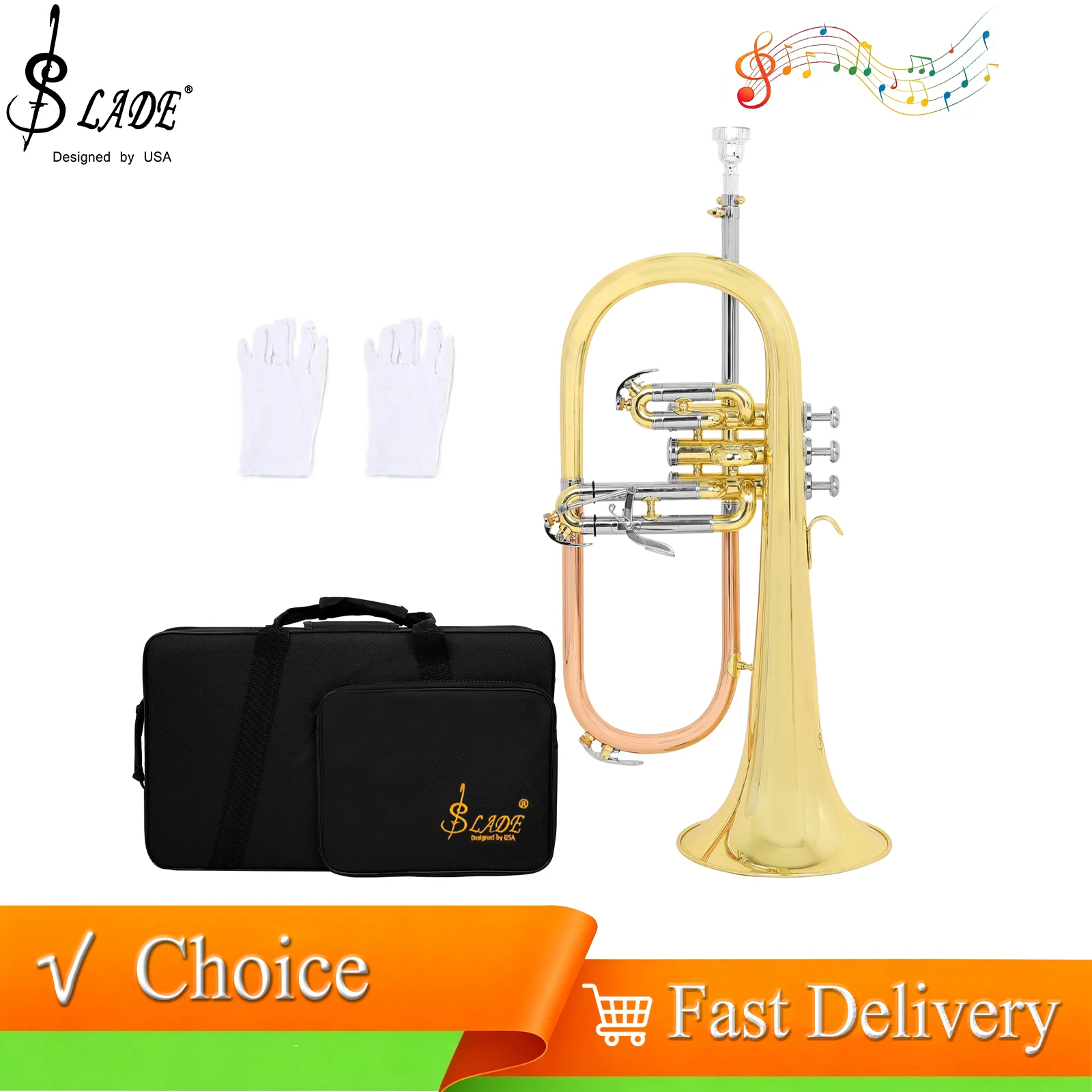 SLADE Bb Flugelhorn Golden Lacquer Brass Instrument Professional Flugelhorn Instrument with Gloves for Starters Learners
SLADE Bb Flugelhorn Golden Lacquer Brass Instrument Professional Flugelhorn Instrument with Gloves for Starters Learners 