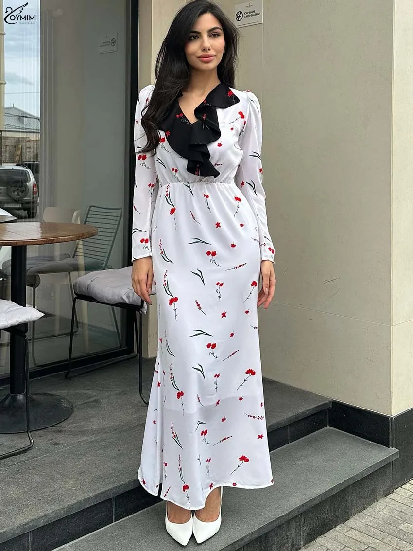 Oymimi Elegant White Print Women's Dress Fashion Patchwork Long Sleeve Ruffled Dresses Casual New High Waisted Straight Dresses 
Oymimi Elegant White Print Women's Dress Fashion Patchwork Long Sleeve Ruffled Dresses Casual New High Waisted Straight Dresses