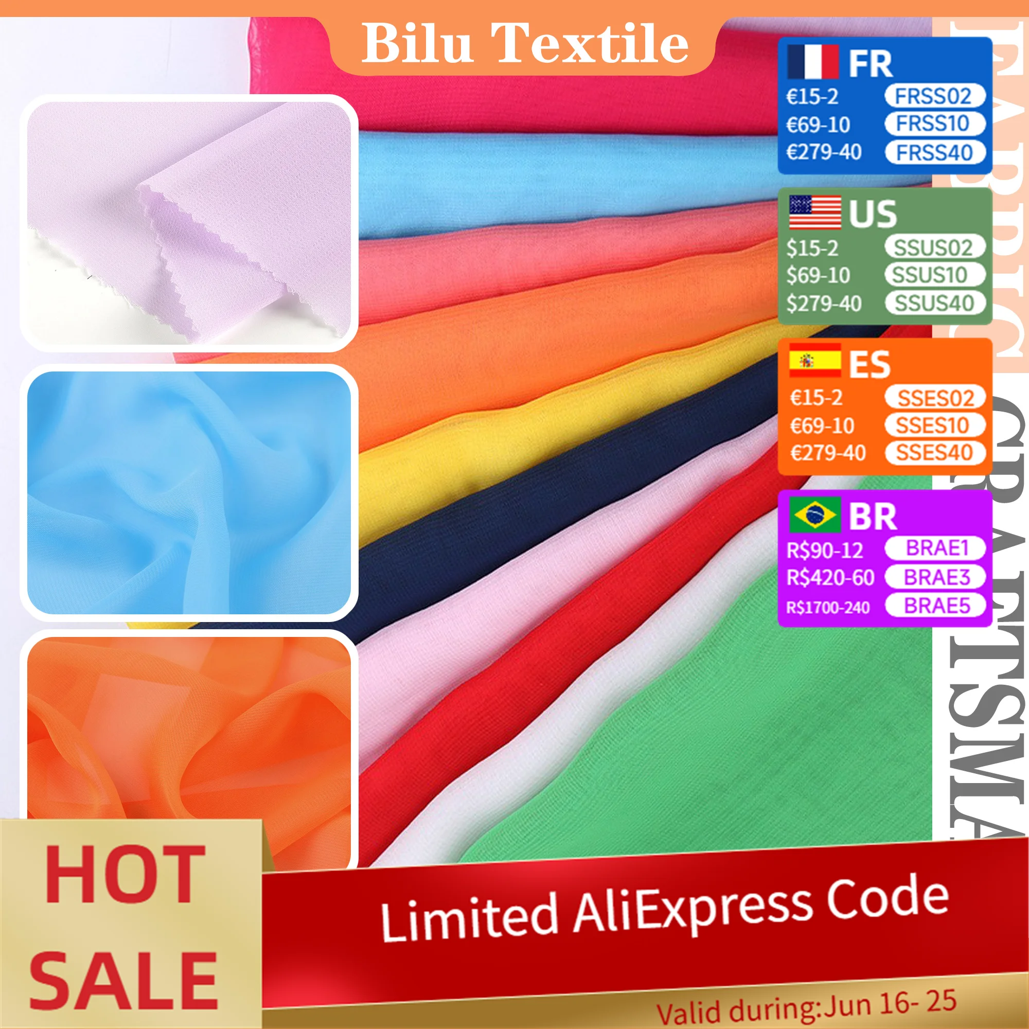 1M/2M/3M/5M/10M Colorful Sheer Chiffon Fabric - Soft Thin Georgette for Wedding Dresses (by Meter)
1M/2M/3M/5M/10M Colorful Sheer Chiffon Fabric - Soft Thin Georgette for Wedding Dresses (by Meter)