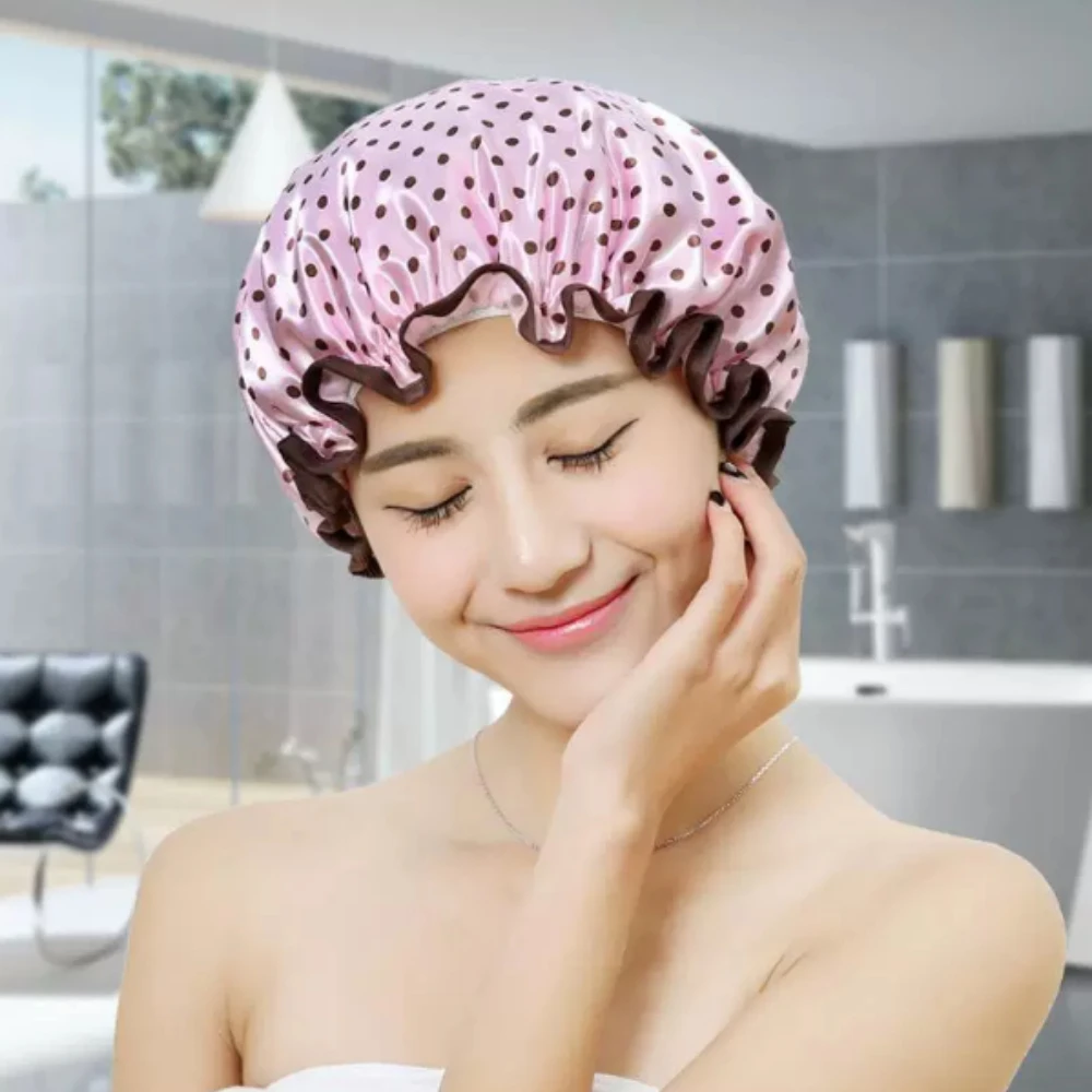 Waterproof Shower Cap Leopard Print Double Layer Elastic Shower Hair Cover Reusable Wave Point Shower Cap Bathroom Supplies 1Pcs
Waterproof Shower Cap Leopard Print Double Layer Elastic Shower Hair Cover Reusable Wave Point Shower Cap Bathroom Supplies 1Pcs