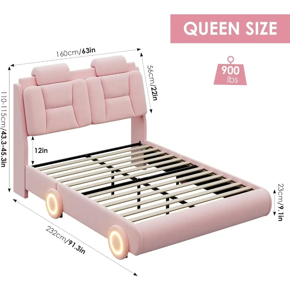 Queen Led Bed Frame with Wheels Decor & Adjustable Curved Headboard Modern Car-Shaped Platform Bed
Queen Led Bed Frame with Wheels Decor & Adjustable Curved Headboard Modern Car-Shaped Platform Bed