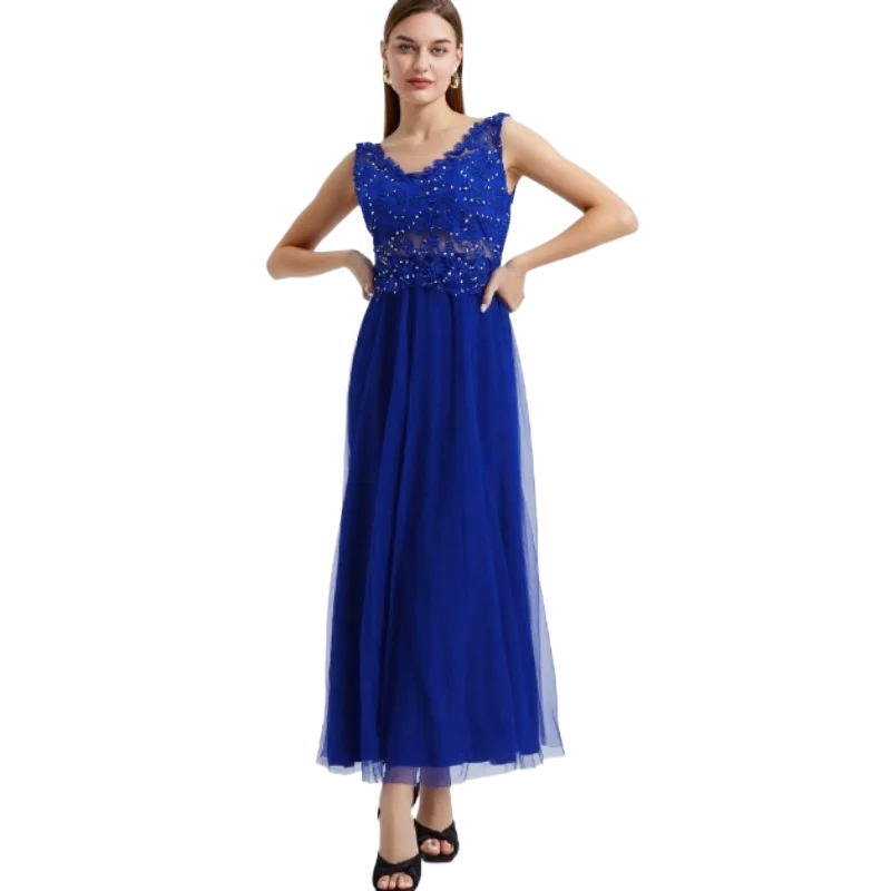 Women Lace Long Dress Prom Dresses Blue Lace Evening Gown for Wedding Party Sleeveless Round Neck Dresses
Women Lace Long Dress Prom Dresses Blue Lace Evening Gown for Wedding Party Sleeveless Round Neck Dresses