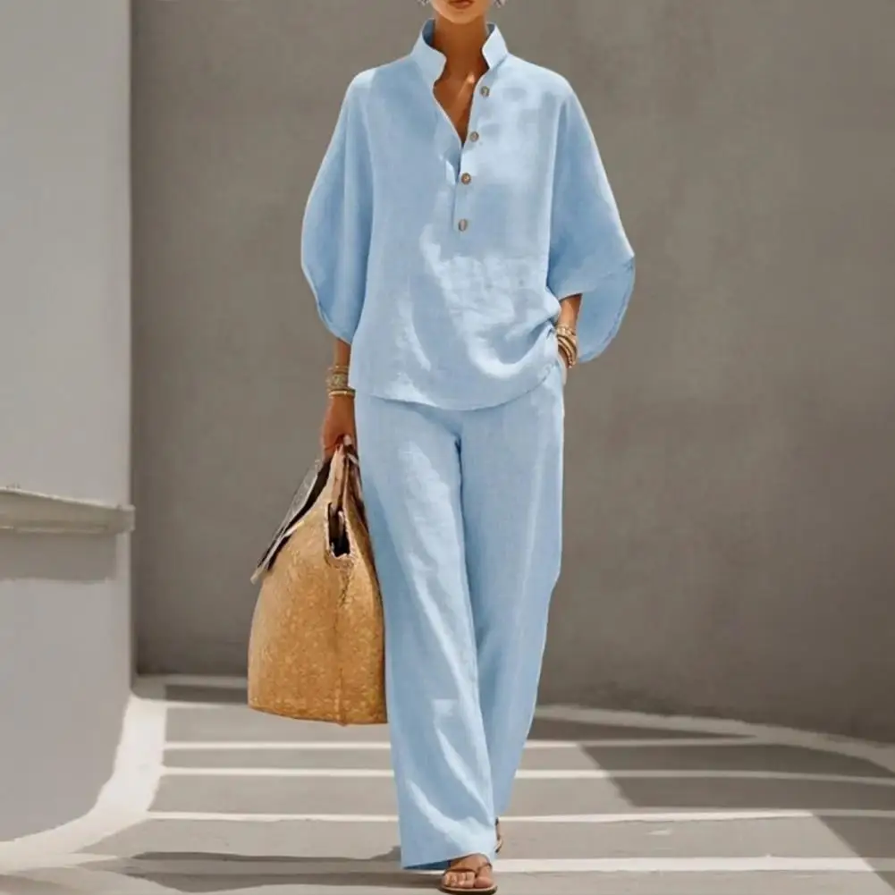 Coordinated Women Clothing Breathable Summer Outfit Women’s Batwing Sleeve Linen Two-piece Set Shirt Wide Leg Pants Outfit
Coordinated Women Clothing Breathable Summer Outfit Women’s Batwing Sleeve Linen Two-piece Set Shirt Wide Leg Pants Outfit