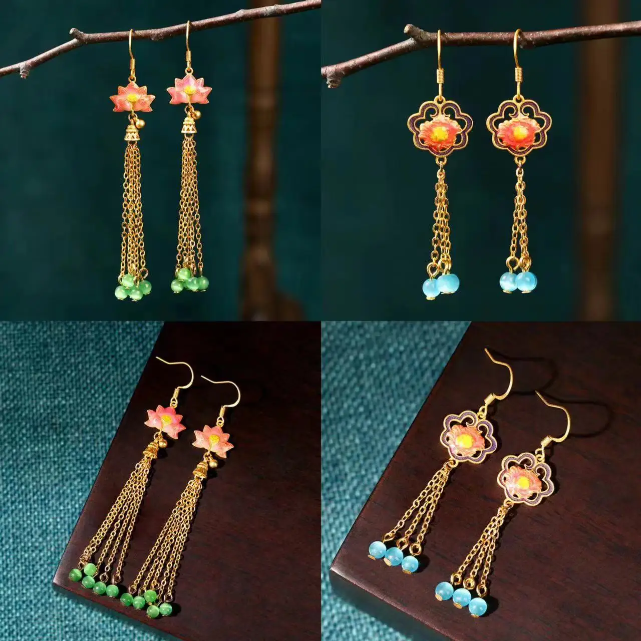 Ethnic Chinese Lotus Flower Shaped Earring for Women Enamel Golden Color Tassel Luxury Jewelry Palace Style Valentine's Day Gift
Ethnic Chinese Lotus Flower Shaped Earring for Women Enamel Golden Color Tassel Luxury Jewelry Palace Style Valentine's Day Gift