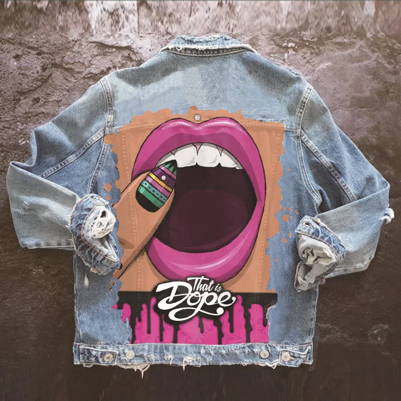 Women's Denim Jacketteeth Pattern Casual Printing Trend Hip-Hop Denim Jacket Long Sleeve Loose Coat Women's Clothing
Women's Denim Jacketteeth Pattern Casual Printing Trend Hip-Hop Denim Jacket Long Sleeve Loose Coat Women's Clothing