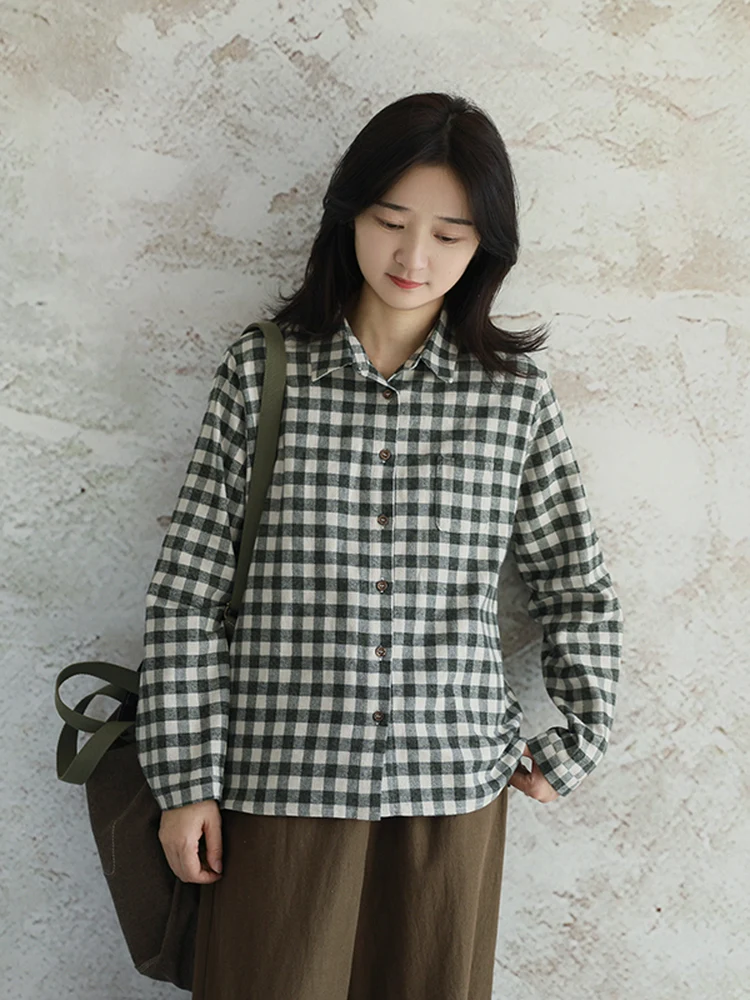 Chic Plaid Cotton irt Women's Sle Early Autumn Faionable Casual Loose Fit Long Sve Collarl Button-Up Top
Chic Plaid Cotton irt Women's Sle Early Autumn Faionable Casual Loose Fit Long Sve Collarl Button-Up Top