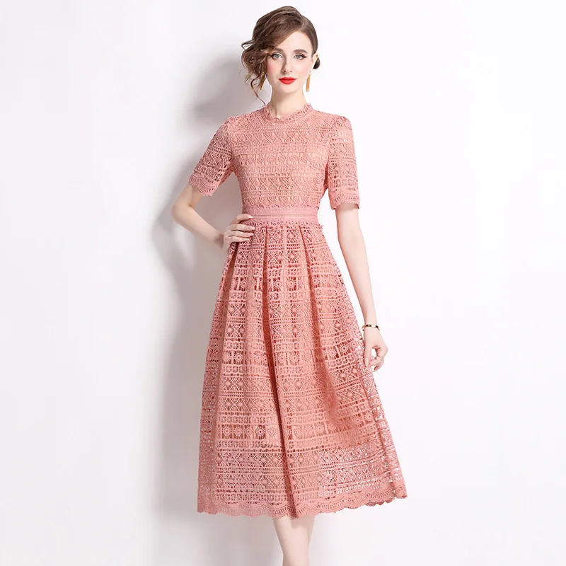 New 2024 Short Sleeved Luxury Women Dress Elegant Slim High Waist Vintage Water Soluble Lace Dress Pink Vestidos
New 2024 Short Sleeved Luxury Women Dress Elegant Slim High Waist Vintage Water Soluble Lace Dress Pink Vestidos