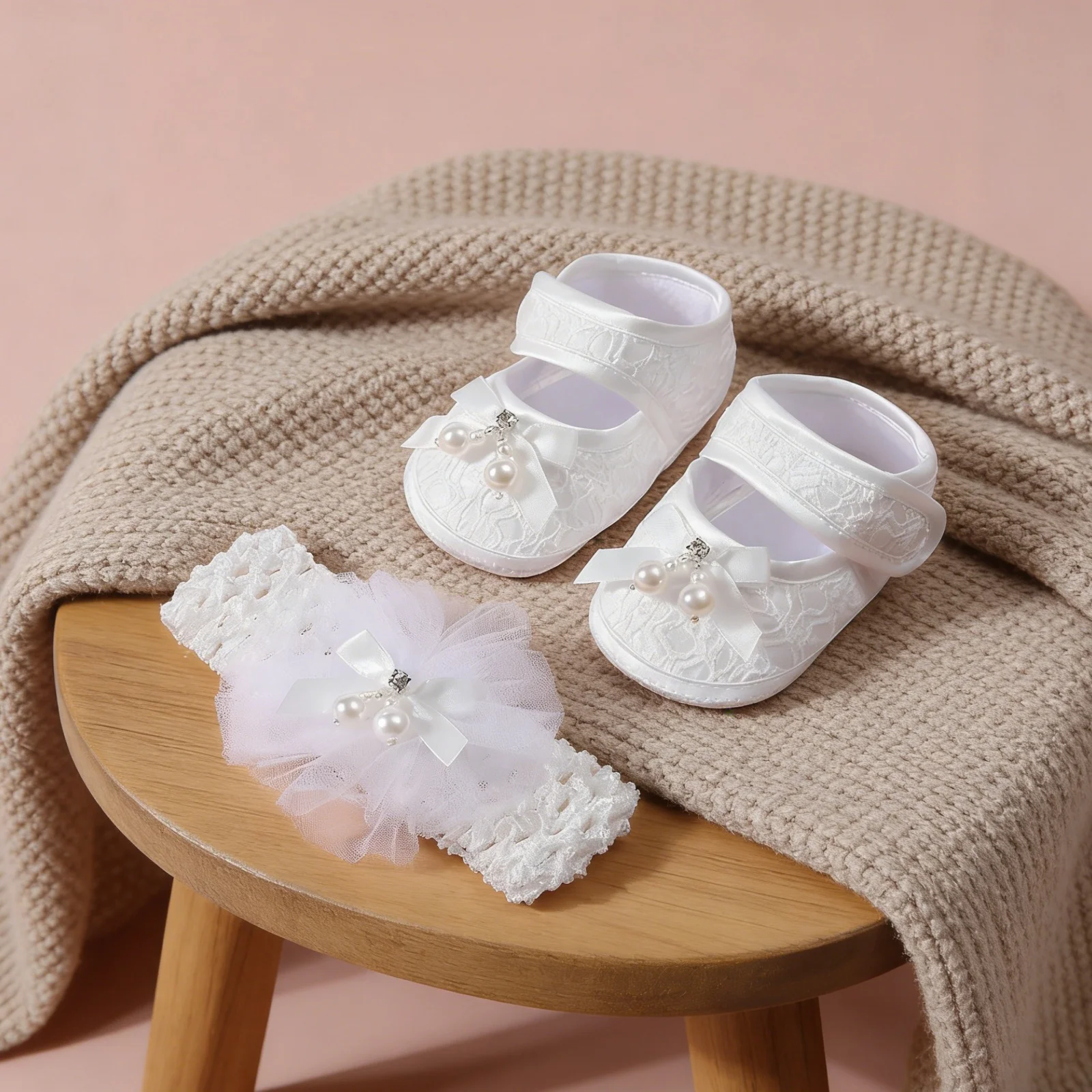 Infant Baby Girls Shoes and Headband Set Soft Sole Lace Crib Shoes with Pearl Bows,Cute First Walkers Toddler Baptism Present
Infant Baby Girls Shoes and Headband Set Soft Sole Lace Crib Shoes with Pearl Bows,Cute First Walkers Toddler Baptism Present