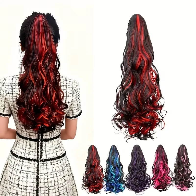 20Inch Synthetic Long Curly Hair Extension Ponytail Claw Clip-in High-Temperature Fiber Highlight Rainbow Hairpiece for Women
20Inch Synthetic Long Curly Hair Extension Ponytail Claw Clip-in High-Temperature Fiber Highlight Rainbow Hairpiece for Women