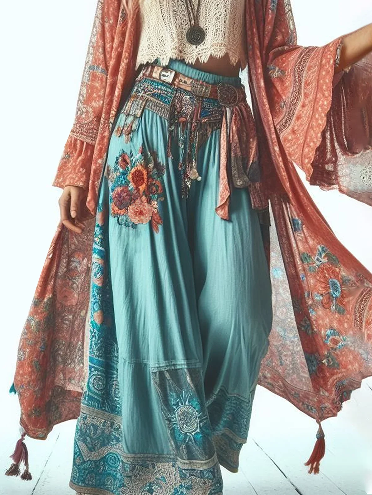 Women Harajuku Thin Casual Pants Fashion Ethnic Style Floral Print Wide Leg Pants Loose Elastic Waist Ankle Length Trousers
Women Harajuku Thin Casual Pants Fashion Ethnic Style Floral Print Wide Leg Pants Loose Elastic Waist Ankle Length Trousers