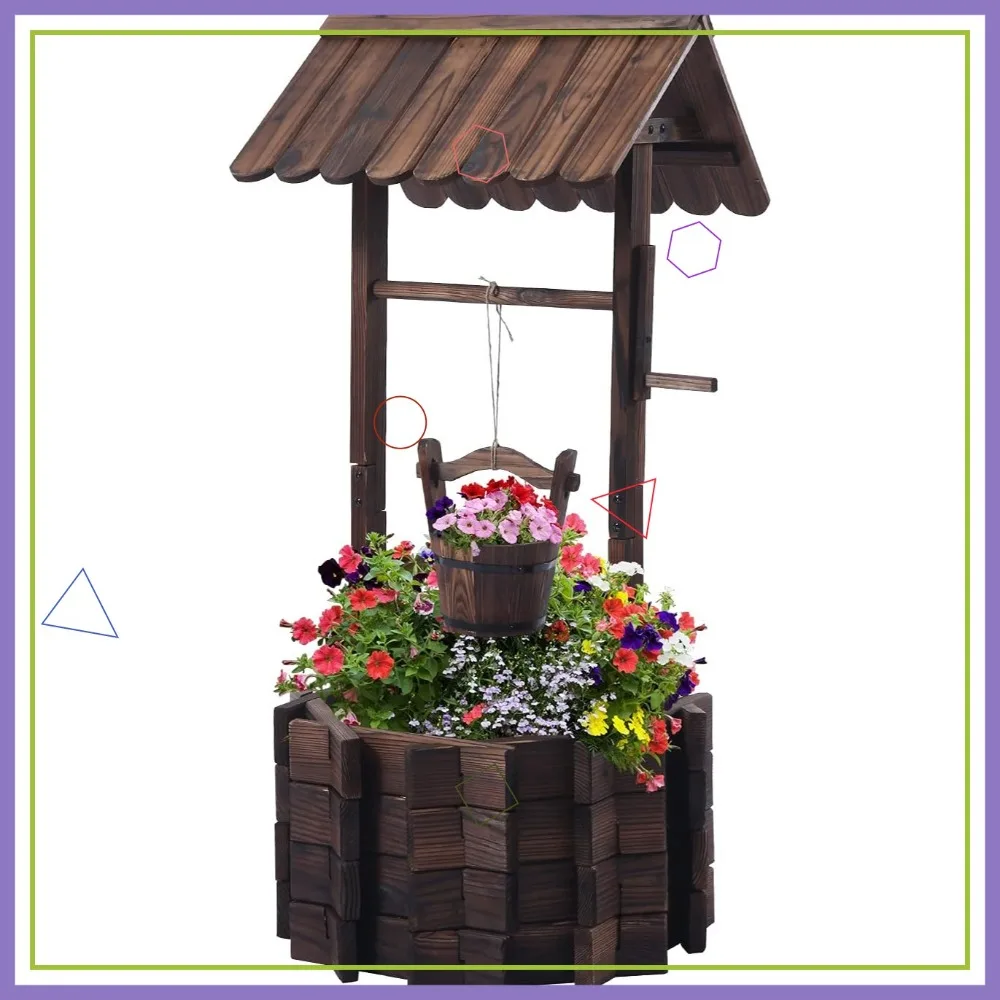 Rustic Wishing Well Planter for Garden, Wooden Outdoor Decor with Hanging Bucket, Patio Lawn Home Decoration
Rustic Wishing Well Planter for Garden, Wooden Outdoor Decor with Hanging Bucket, Patio Lawn Home Decoration