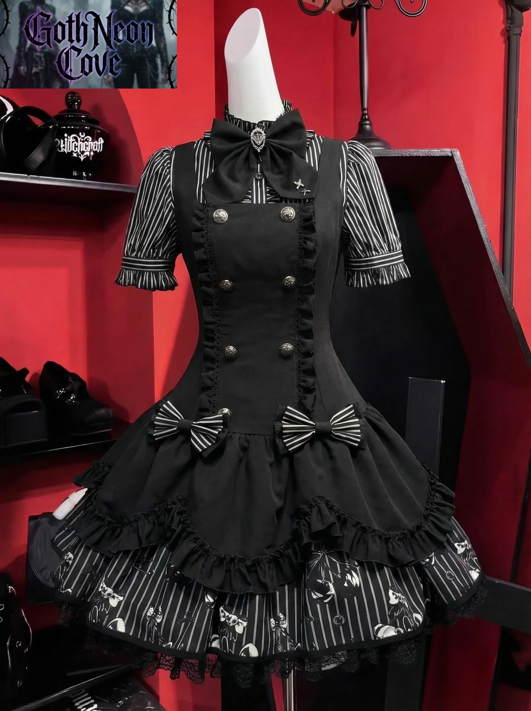 Summer Japanese Dark Goth Style Middle Ages 2 Piece Women Striped Short Sleeve Top + Bow Button Dress Vintage Aesthetic Y2K Set
Summer Japanese Dark Goth Style Middle Ages 2 Piece Women Striped Short Sleeve Top + Bow Button Dress Vintage Aesthetic Y2K Set