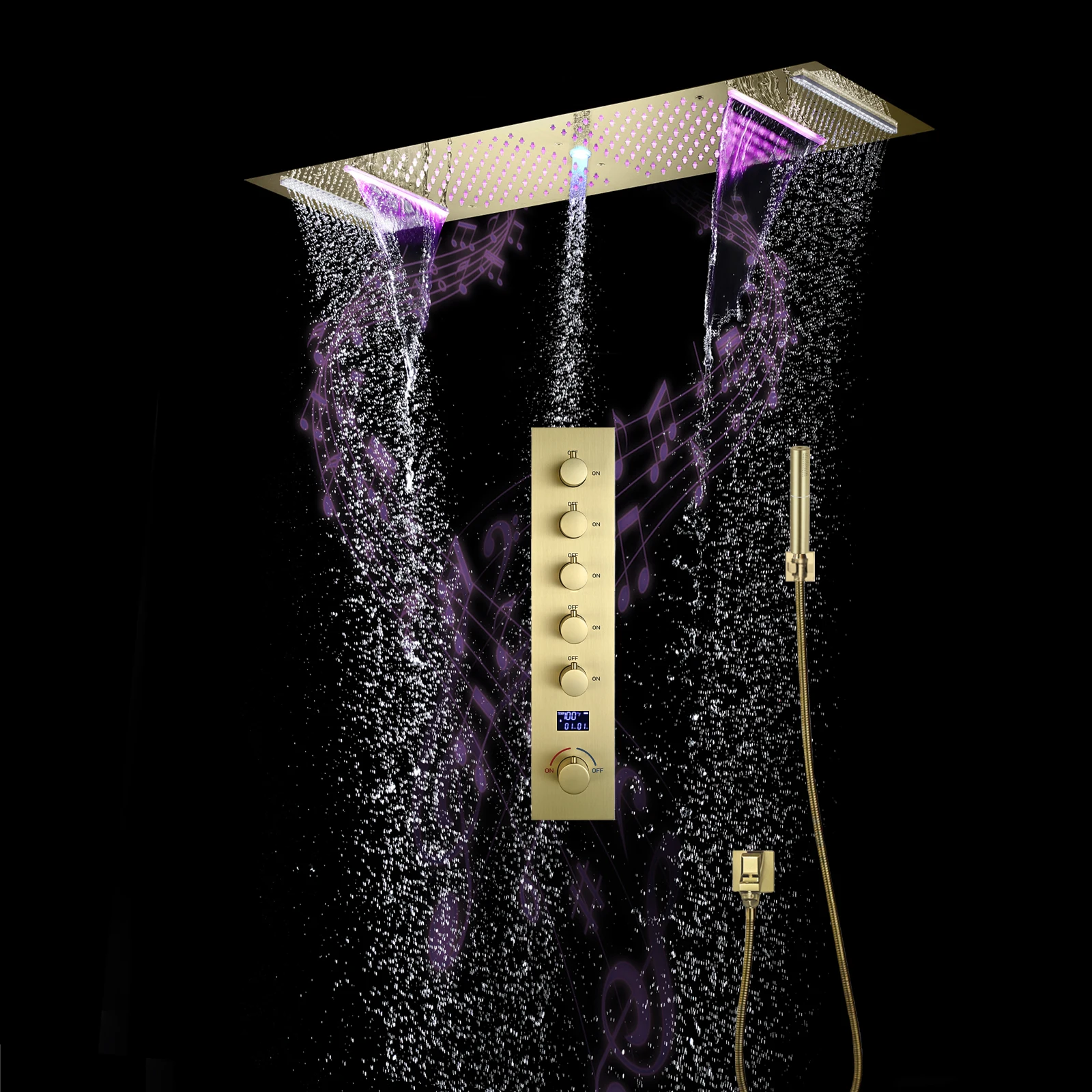 LED Music Ceiling Rain Shower Head Multi Spray Cold Hot Mix Digital Display Concealed In-wall Luxury Bathroom Shower System Set
LED Music Ceiling Rain Shower Head Multi Spray Cold Hot Mix Digital Display Concealed In-wall Luxury Bathroom Shower System Set