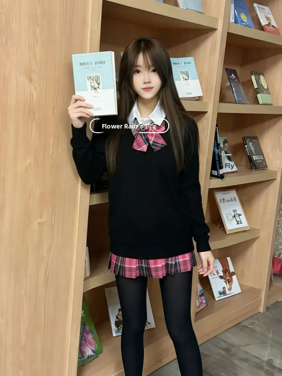 Japanese Sle V-Ne Knitted Sweater Long Sve Overhead orm Set School orm Skirt Autumn Winter Faion Women's Set
Japanese Sle V-Ne Knitted Sweater Long Sve Overhead orm Set School orm Skirt Autumn Winter Faion Women's Set