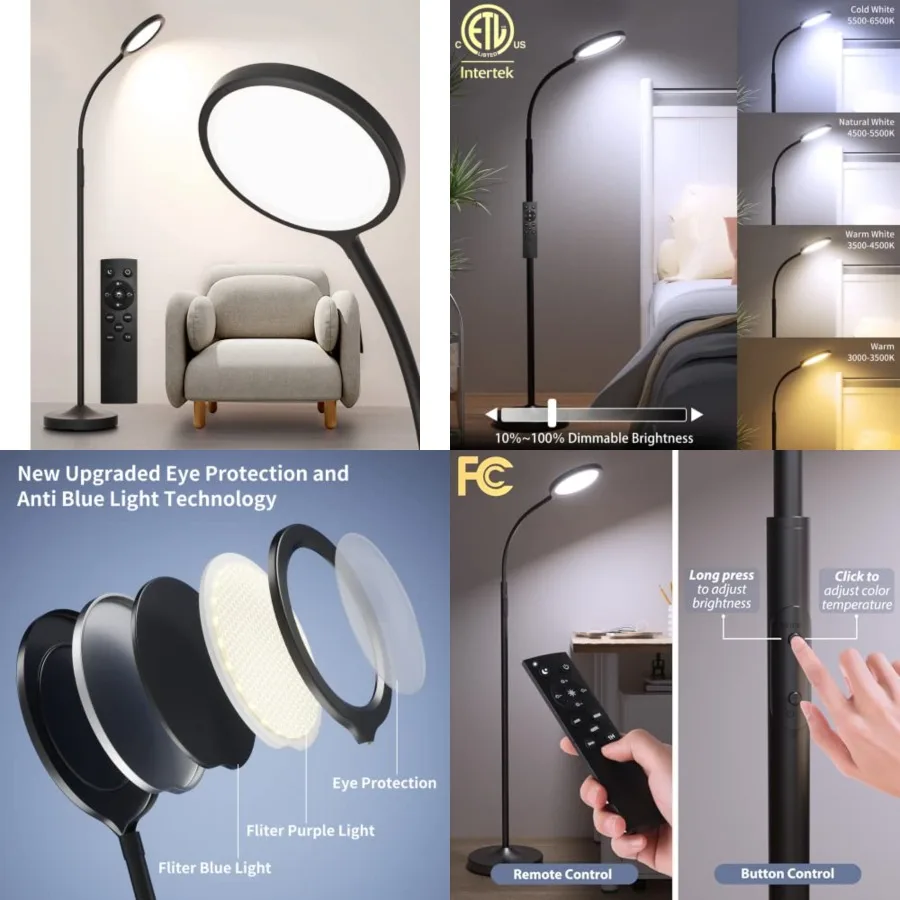Floor Lamp, Super Bright Dimmable LED Lamps for Living Room, Custom Color Temperature Standing Lamp with Remote Push Button, Ad
Floor Lamp, Super Bright Dimmable LED Lamps for Living Room, Custom Color Temperature Standing Lamp with Remote Push Button, Ad