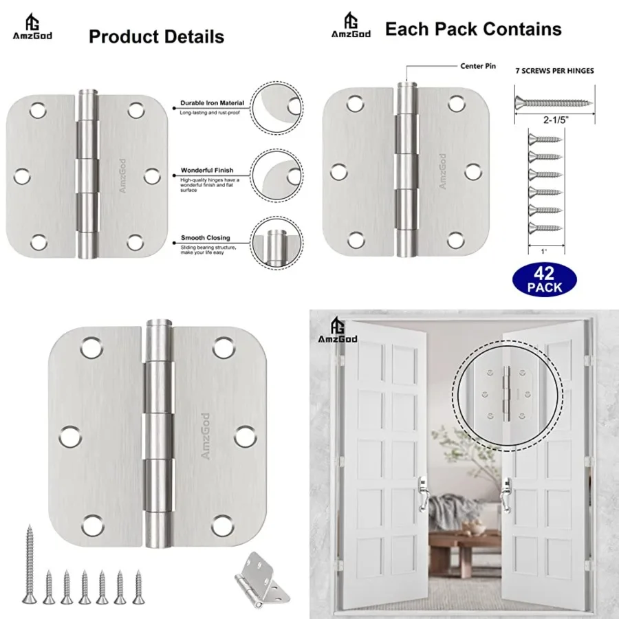 Door Hinges - Door Hinges.5 Inch Rounded Interior Satin Door Hinge with 5/8 Radius - Flat Iron Residential Standard/2 Inch Silv
Door Hinges - Door Hinges.5 Inch Rounded Interior Satin Door Hinge with 5/8 Radius - Flat Iron Residential Standard/2 Inch Silv