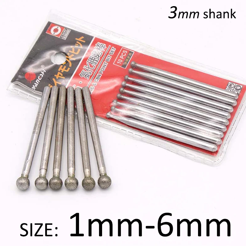 1-10pcs 1-6mm Ball Diamond & CBN Grinding Head Burr Point 3mm Shank Carving Engraving Bits for Jade Glass Dremel Rotary Tools
1-10pcs 1-6mm Ball Diamond & CBN Grinding Head Burr Point 3mm Shank Carving Engraving Bits for Jade Glass Dremel Rotary Tools