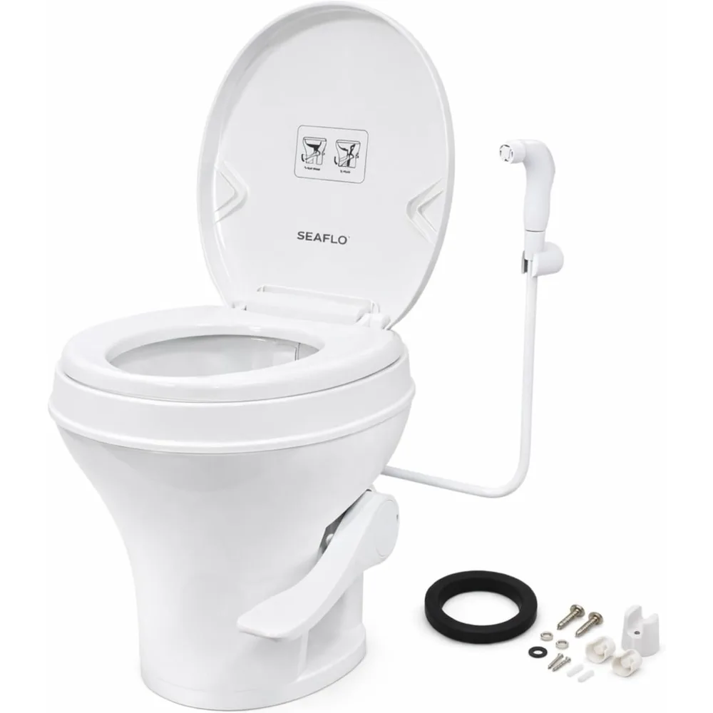 RV Toilet with Sprayer 18.4 Inch Residential Height Gravity Flush Foot Pedal Soft Close Seat Elongated Bowl
RV Toilet with Sprayer 18.4 Inch Residential Height Gravity Flush Foot Pedal Soft Close Seat Elongated Bowl