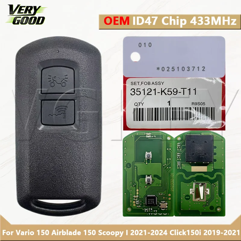 VG original For Vario 150 Airblade 150 Scoopy I 2021-2024 Click150i 2019-2021 35121-K59-T11 ID47 Chip 433MHz
VG original For Vario 150 Airblade 150 Scoopy I 2021-2024 Click150i 2019-2021 35121-K59-T11 ID47 Chip 433MHz