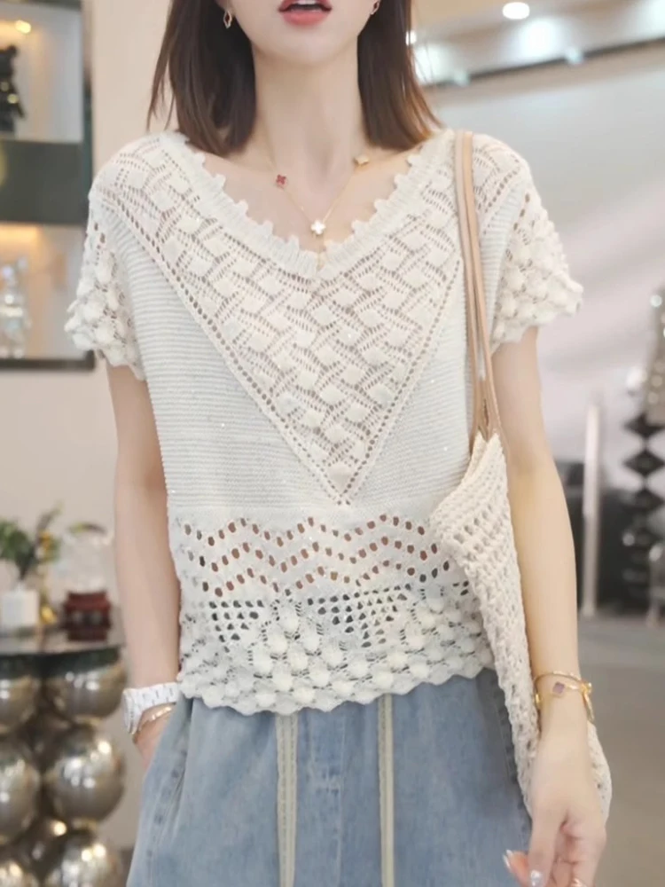 Agel Knitted Top Hollow out Design Color Overhead ort Sve New Sle Summer Faion Korean Straight Cut Silk Wom...
Agel Knitted Top Hollow out Design Color Overhead ort Sve New Sle Summer Faion Korean Straight Cut Silk Wom...