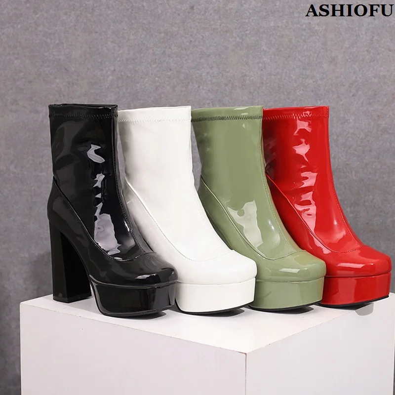 ASHIOFU New Arrival Handmade Ladies Chunky Heel Ankle Boots Patent Leather Four Color Sexy Platform Fashion Evening Prom Shoes
ASHIOFU New Arrival Handmade Ladies Chunky Heel Ankle Boots Patent Leather Four Color Sexy Platform Fashion Evening Prom Shoes