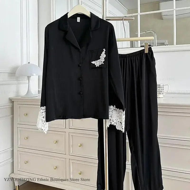 Женская одежда для сна, брючный пижамный костюм, весенне-осенний новый пижамный комплект из двух предметов, элегантная кружевная ночная рубашка, домашняя одежда из искусственного шелка, домашняя одежда
Женская одежда для сна, брючный пижамный костюм, весенне-осенний новый пижамный комплект из двух предметов, элегантная кружевная ночная рубашка, домашняя одежда из искусственного шелка, домашняя одежда