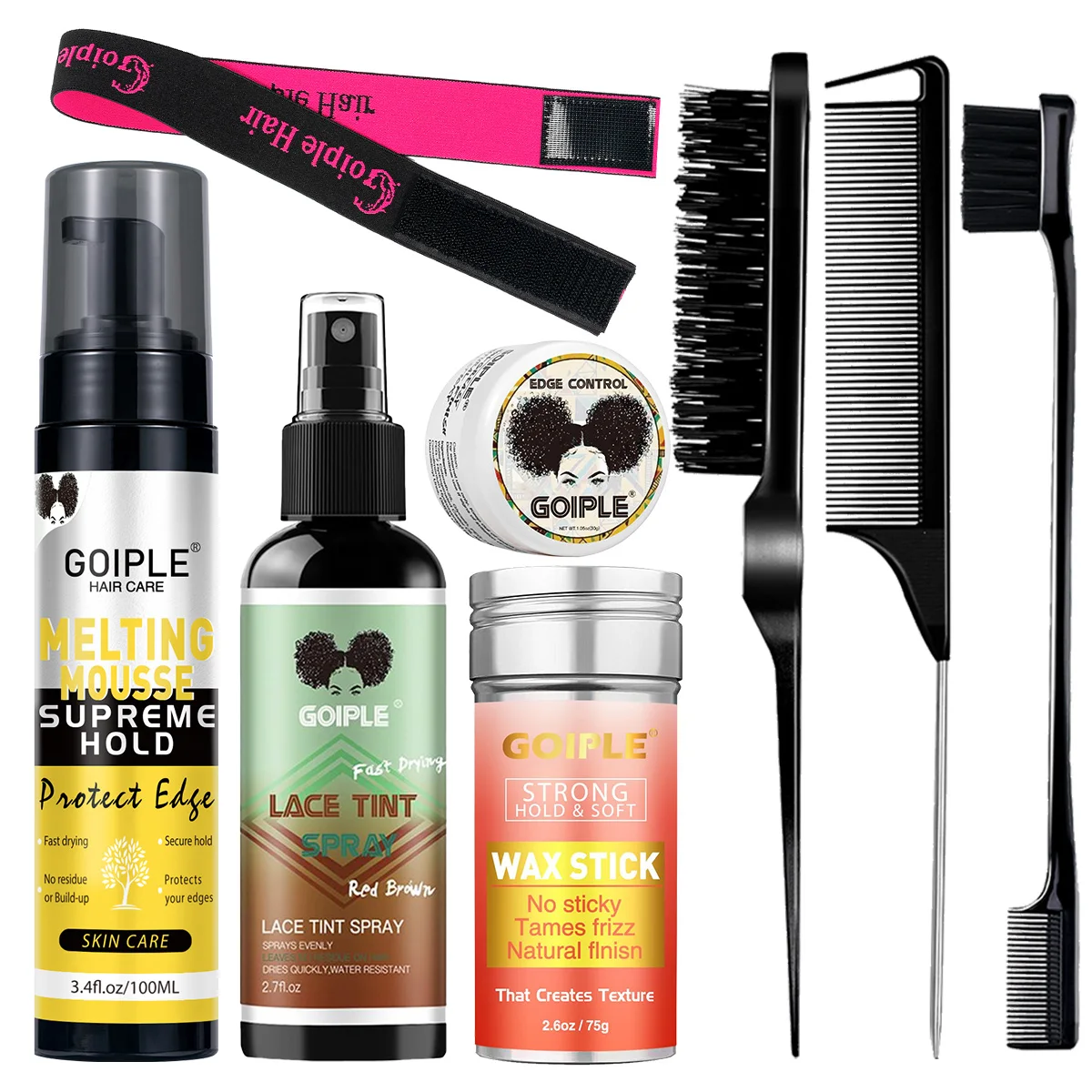 Secure Hold Protect Wig Edge Melting Mousse Lace Wig Temporary Dyeing Spray Fresh No-greasy Hair Wax Stick Edges Control Gel Set
Secure Hold Protect Wig Edge Melting Mousse Lace Wig Temporary Dyeing Spray Fresh No-greasy Hair Wax Stick Edges Control Gel Set