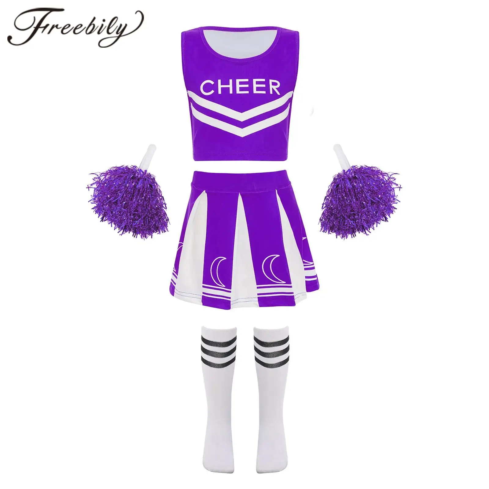 Girls Cheerleading Uniforms with Flower Balls Kids Cheerleader Outfit Cheer Letter Print Crop Top with Pleated Skirt Socks
Girls Cheerleading Uniforms with Flower Balls Kids Cheerleader Outfit Cheer Letter Print Crop Top with Pleated Skirt Socks