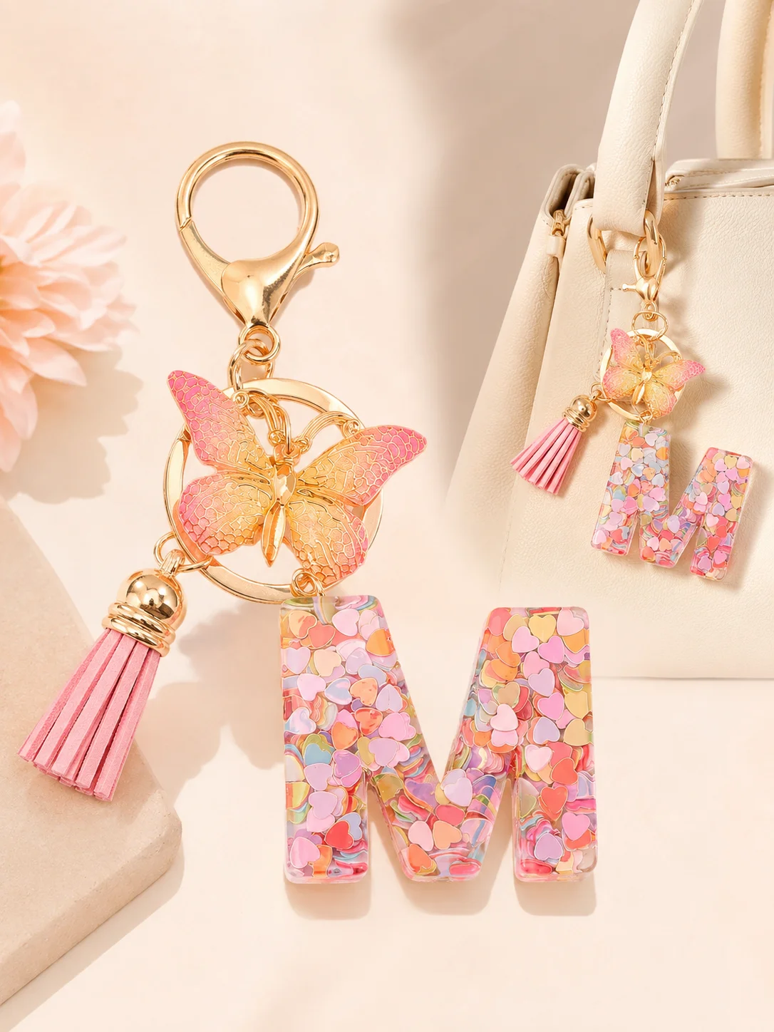 Pink Heart Confetti Initial Letter M Keychain, Gradient Butterfly Tassel Bag Charm, Cute Resin Glitter Alphabet Key Ring for Women Girls Gift Purse Backpack Car Key Decor
Pink Heart Confetti Initial Letter M Keychain, Gradient Butterfly Tassel Bag Charm, Cute Resin Glitter Alphabet Key Ring for Women Girls Gift Purse Backpack Car Key Decor