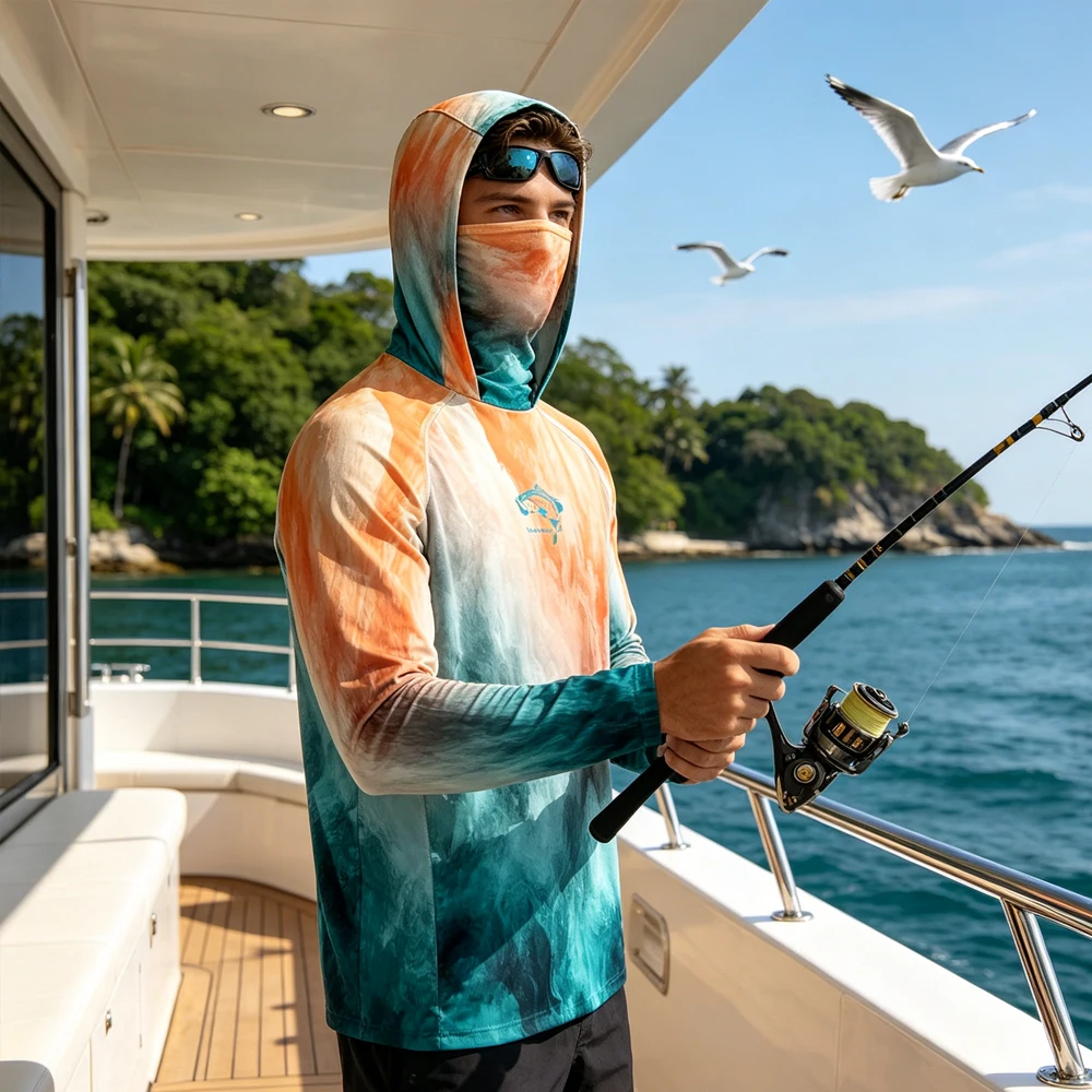Men Long Sleeve Top Fishing Hooded Face Mask UPF50+ Anti‑UV Quick Dry Breathable Lightweight Wear Clothing Shirt for Fishing
Men Long Sleeve Top Fishing Hooded Face Mask UPF50+ Anti‑UV Quick Dry Breathable Lightweight Wear Clothing Shirt for Fishing