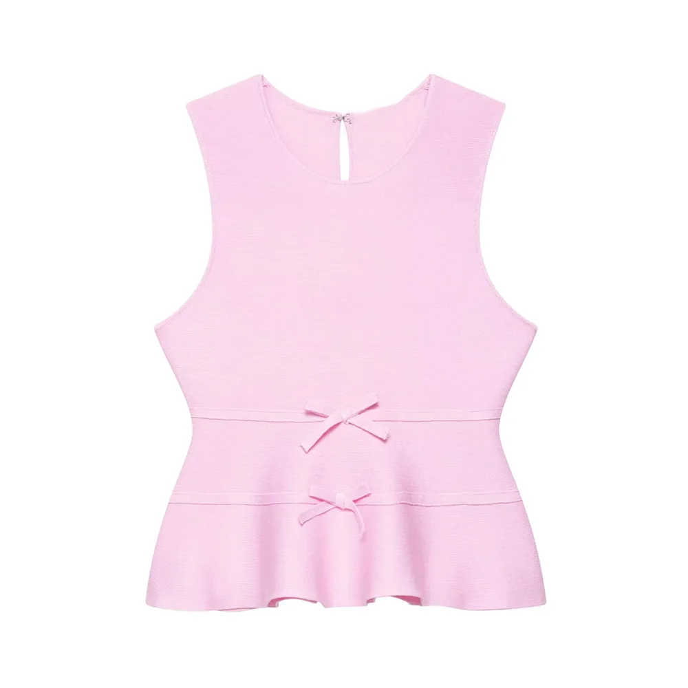 PB&ZA2025Bowknot Round Neck Sleeveless Knitted Vest New Summer Women's Sweet Style Short Skirt Hem Top
PB&ZA2025Bowknot Round Neck Sleeveless Knitted Vest New Summer Women's Sweet Style Short Skirt Hem Top