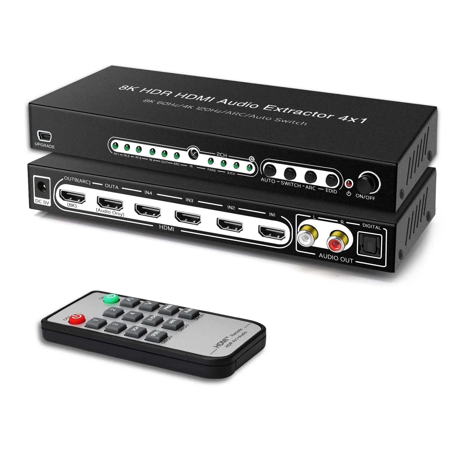 Коммутатор 8K HDMI 2.1 с 7.1-канальным аудиоэкстрактором, поддержка оптического аудио L/R, коммутатора HDMI 4x1 с пультом дистанционного управления, ARC, HDR, CEC
Коммутатор 8K HDMI 2.1 с 7.1-канальным аудиоэкстрактором, поддержка оптического аудио L/R, коммутатора HDMI 4x1 с пультом дистанционного управления, ARC, HDR, CEC