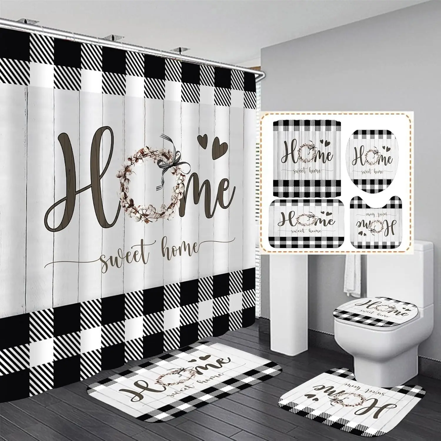 Rustic Plaid Shower Curtain Set with Rugs and Bath Mat for Home Sweet Home Bathroom Decor
Rustic Plaid Shower Curtain Set with Rugs and Bath Mat for Home Sweet Home Bathroom Decor