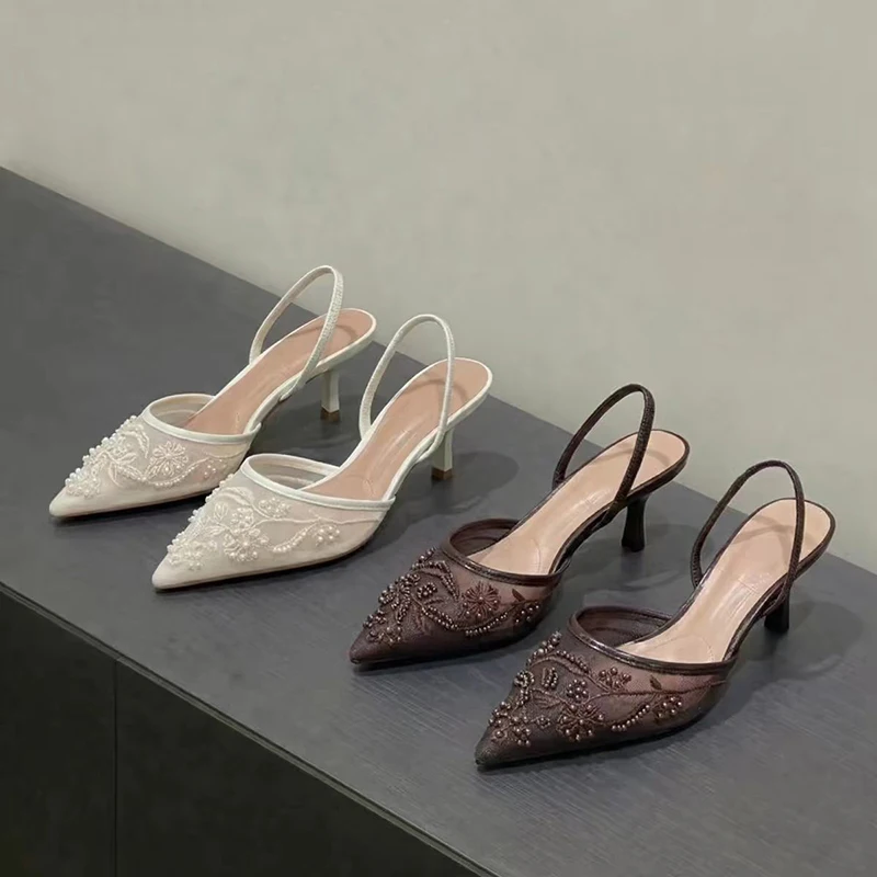 Summer Embroidered High Heels Sandals,mesh Lace Pointed Toe Breathe Open-heel Sandals,elegant Delicate Sandals Bead Decoration
Summer Embroidered High Heels Sandals,mesh Lace Pointed Toe Breathe Open-heel Sandals,elegant Delicate Sandals Bead Decoration