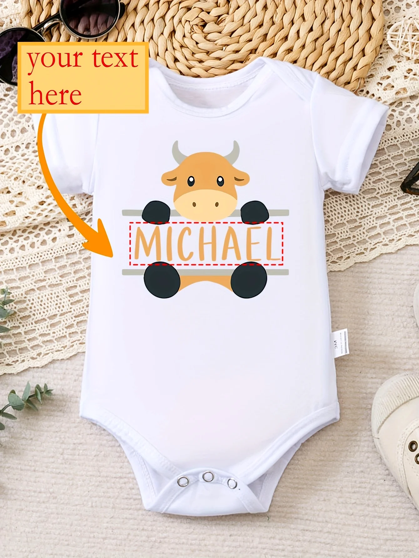 Baby Jumpsuit Name Customized Calf Pattern Print Versatile Casual Round Neck Short Sleeved Triangle Jumpsuit Perfect for Outdoor
Baby Jumpsuit Name Customized Calf Pattern Print Versatile Casual Round Neck Short Sleeved Triangle Jumpsuit Perfect for Outdoor